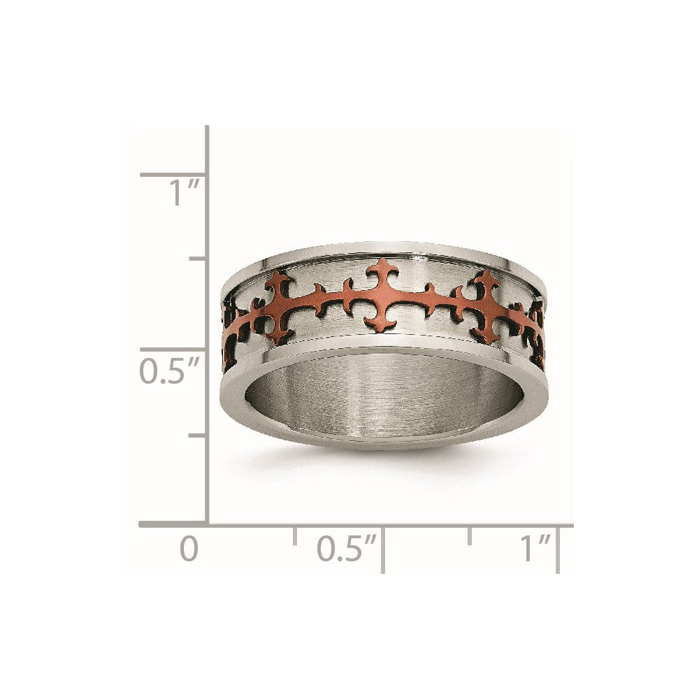 Stainless Steel Brown IP-plated Crosses Ring