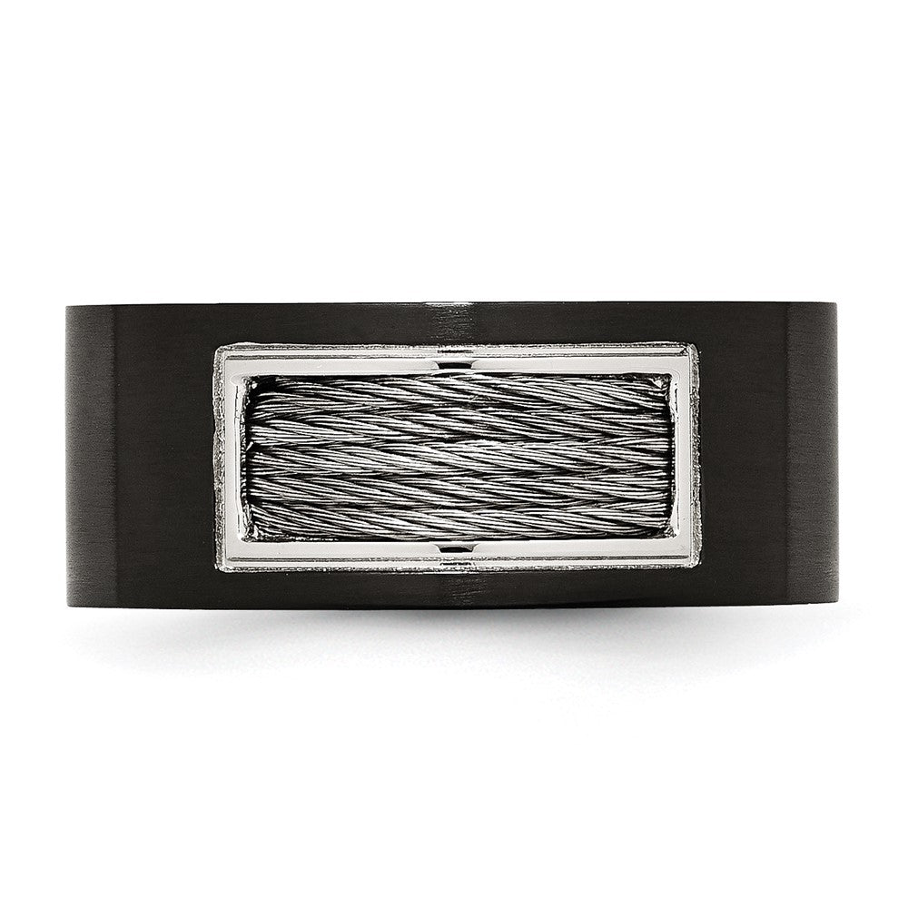Stainless Steel Polished Black IP-plated w/Grey Wire Inlay 10mm Band