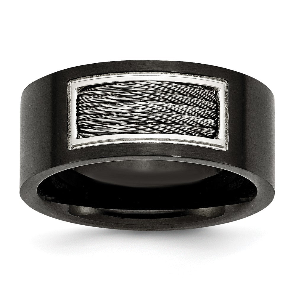 Stainless Steel Polished Black IP-plated w/Grey Wire Inlay 10mm Band