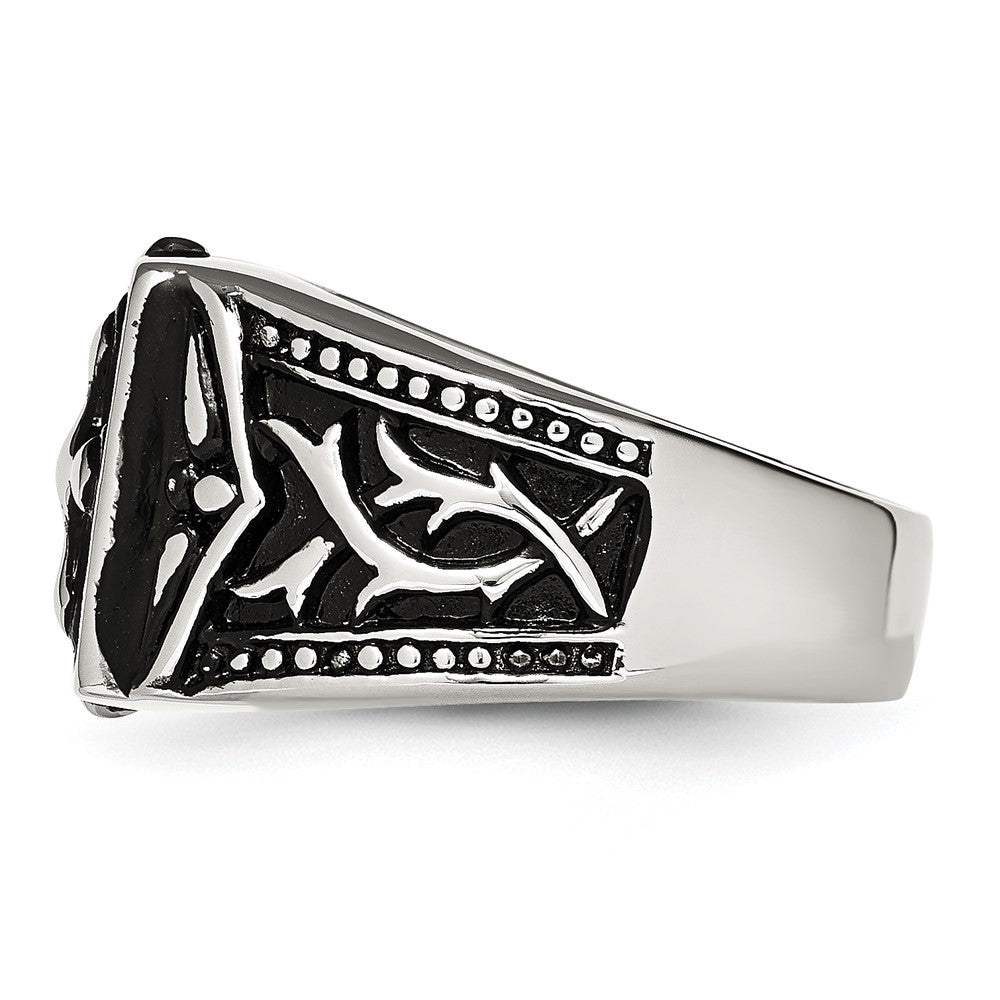 Chisel Stainless Steel Antiqued Polished and Textured Cross Ring