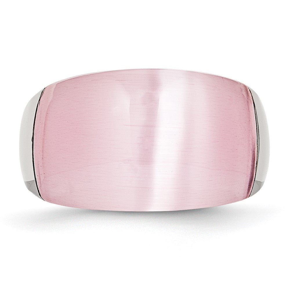 Stainless Steel 12mm Pink Cat's Eye Ring