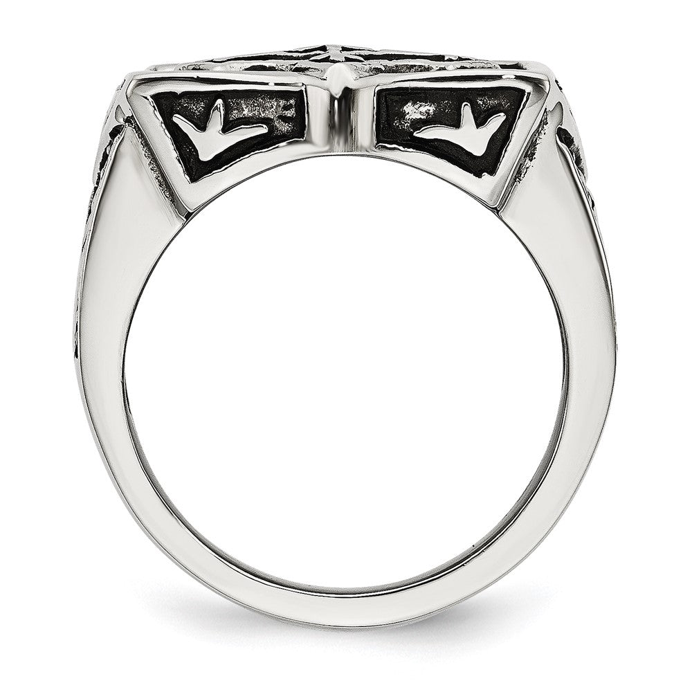 Stainless Steel Antiqued Cross Ring
