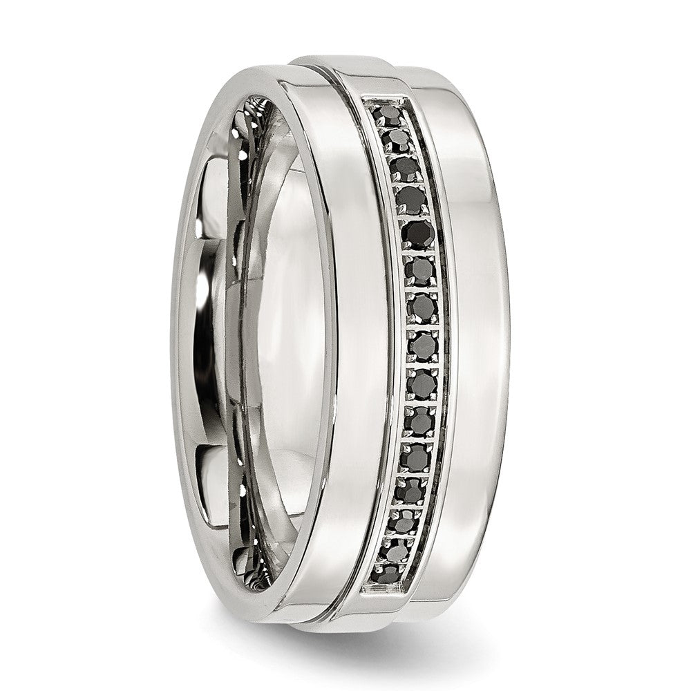Chisel Stainless Steel Polished 1/6 Carat Black Diamond 8mm Flat Band