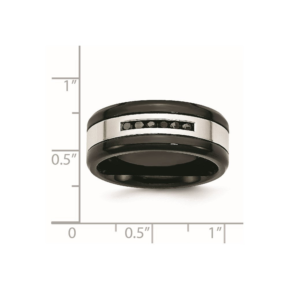 Chisel Stainless Steel Polished Black IP-plated 1/4 Carat Black Diamond 9mm Band