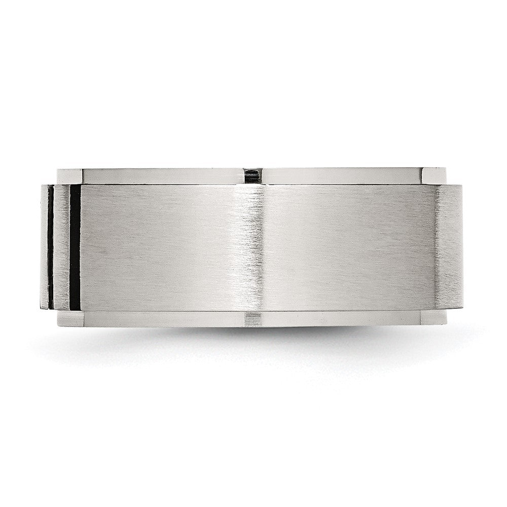 Chisel Stainless Steel Brushed Center Black IP-plated 1/6 Carat Diamond 9mm Band