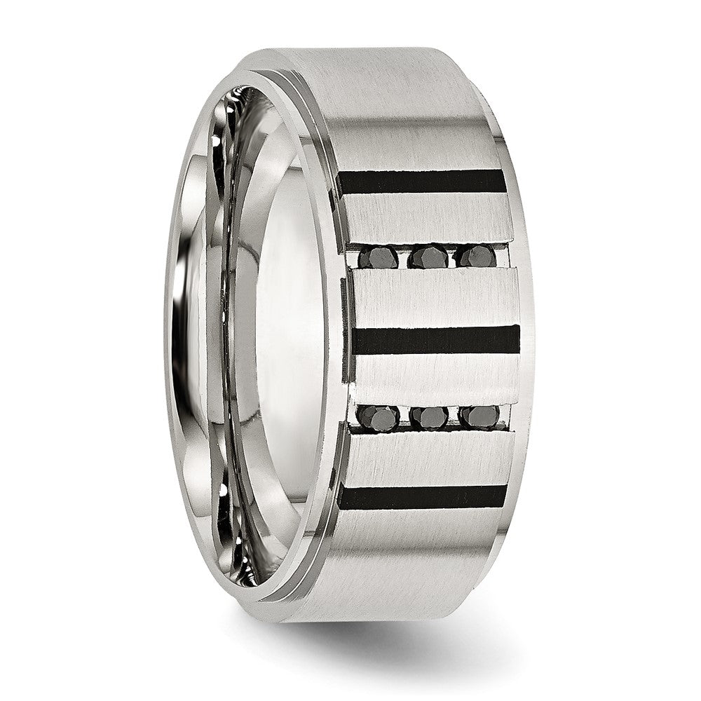 Chisel Stainless Steel Brushed Center Black IP-plated 1/6 Carat Diamond 9mm Band