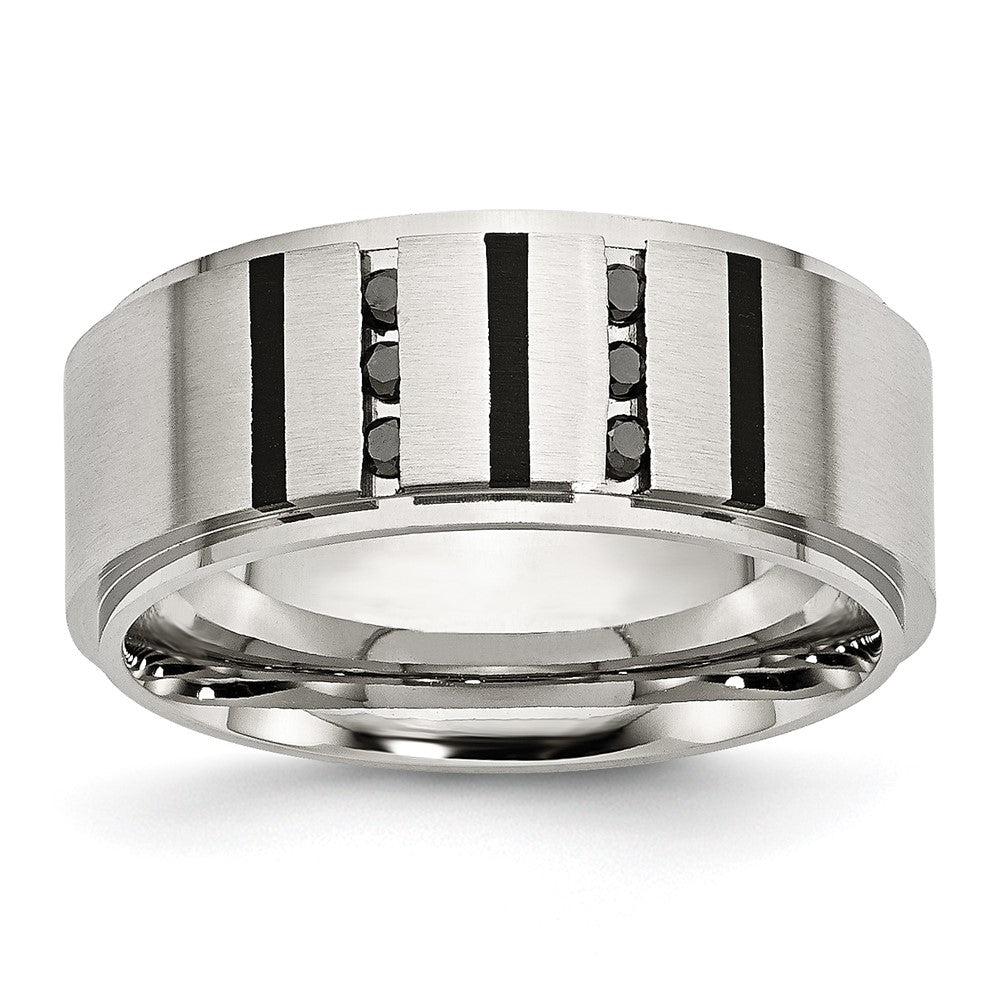 Chisel Stainless Steel Brushed Center Black IP-plated 1/6 Carat Diamond 9mm Band
