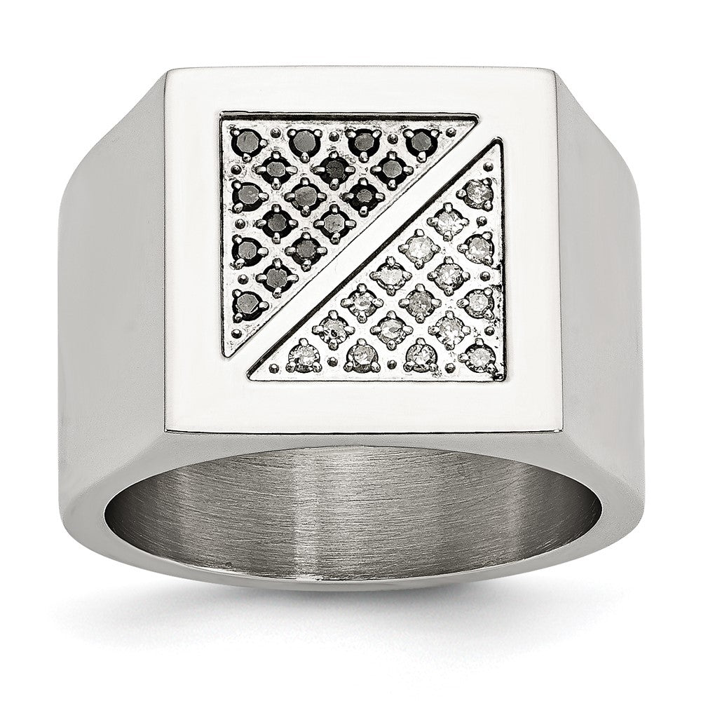Chisel Stainless Steel Polished 1/4 Carat Black and White Diamond Ring