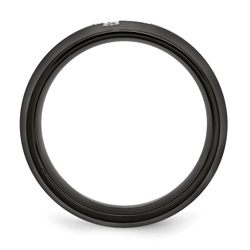 Chisel Stainless Steel Polished Black IP-plated 2pt Diamond Cross 8mm Band