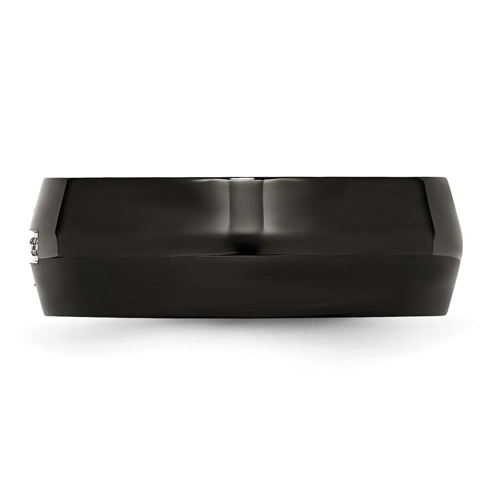 Chisel Stainless Steel Polished Black IP-plated 2pt Diamond Cross 8mm Band