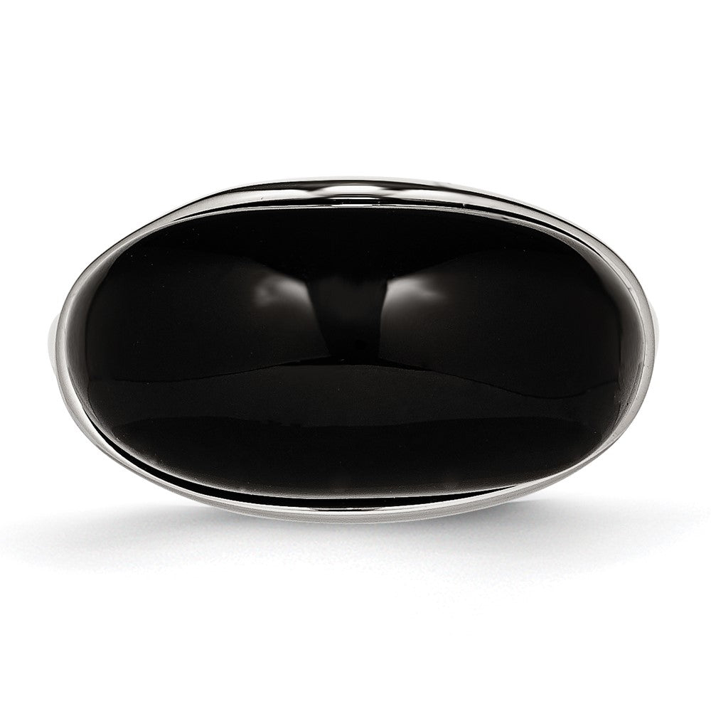 Stainless Steel Black Glass Size 9 Ring