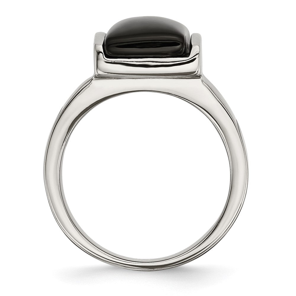 Stainless Steel Black Glass Ring