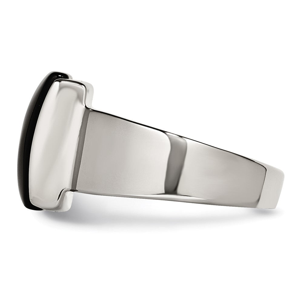 Stainless Steel Black Glass Size 8 Ring