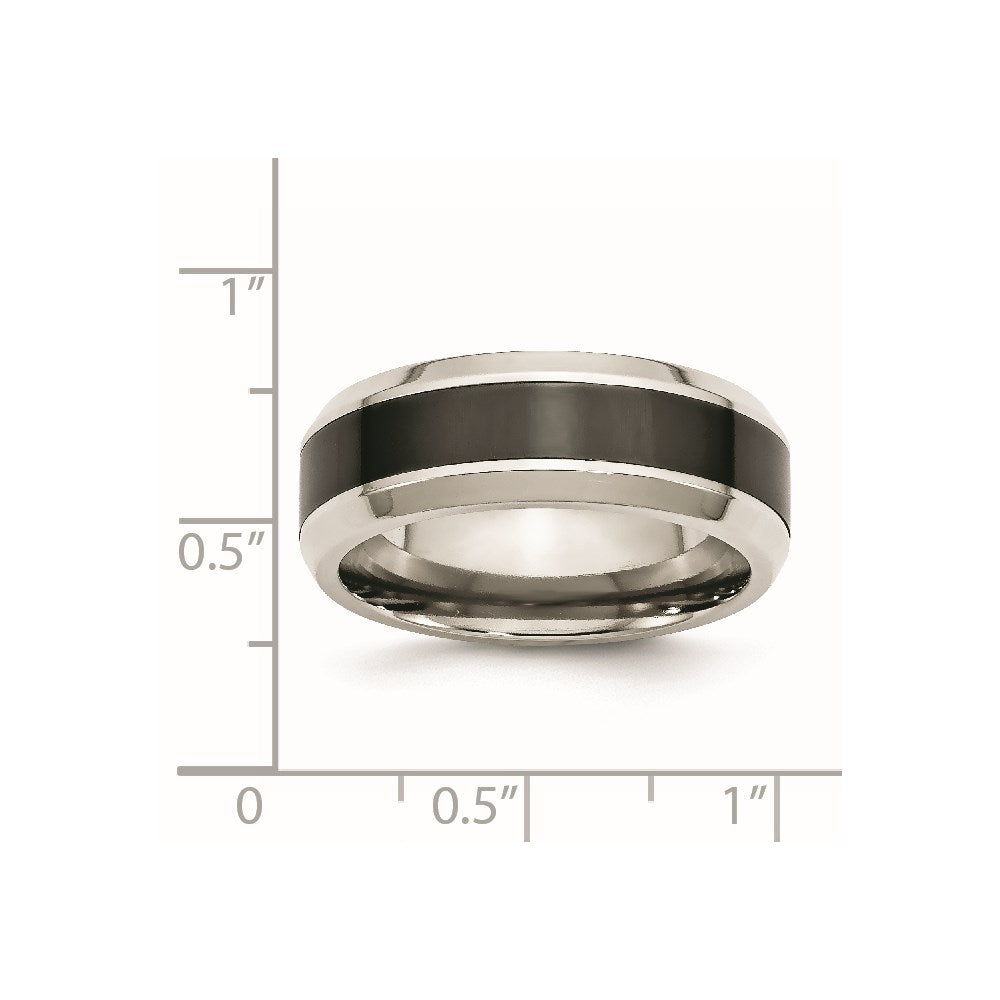 Chisel Stainless Steel Base with Polished Black Ceramic Center Beveled Band