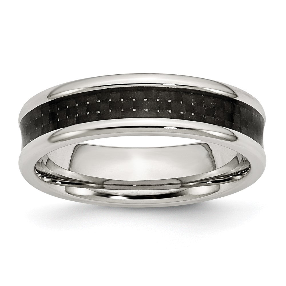 Chisel Stainless Steel Polished with Black Carbon Fiber Inlay 6mm Band