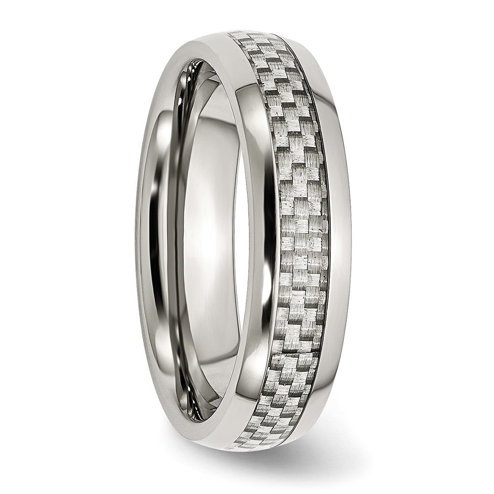Chisel Stainless Steel Polished with Grey Carbon Fiber Inlay 6mm Band