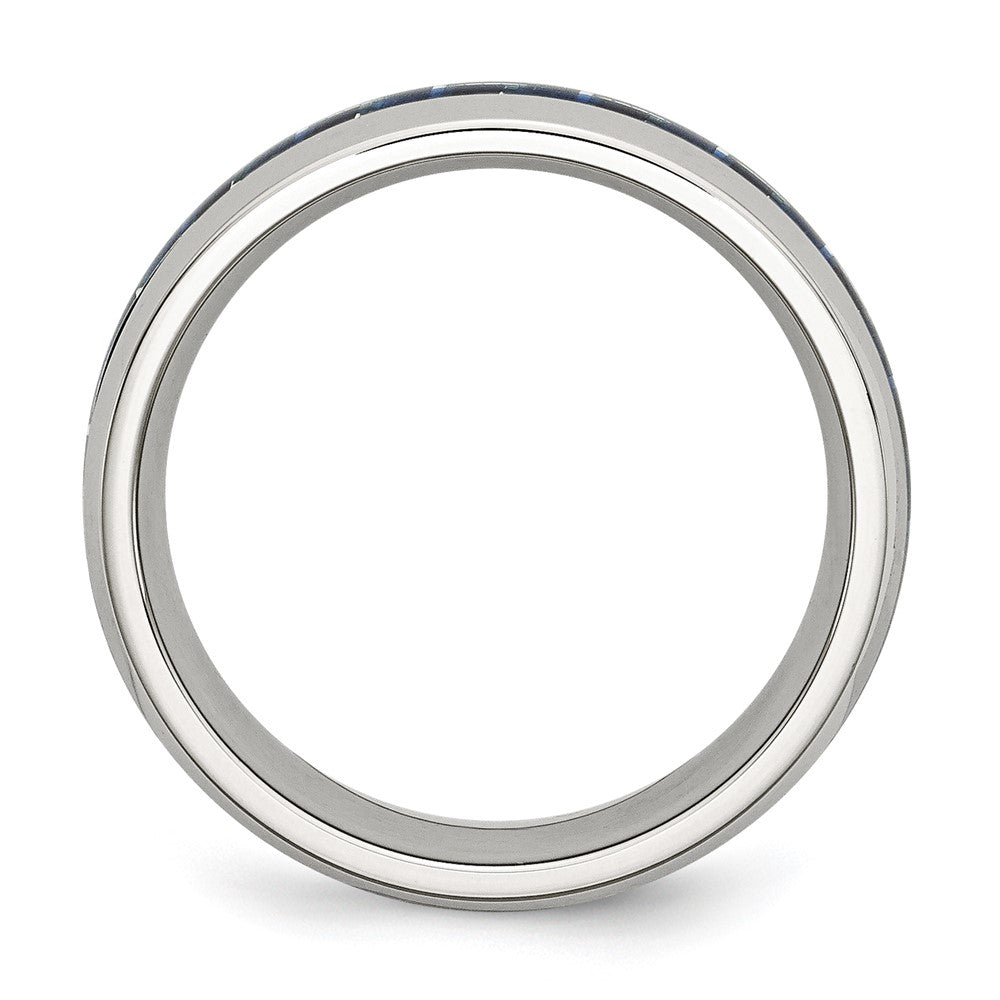 Chisel Stainless Steel Polished with Blue Carbon Fiber Inlay 8mm Band