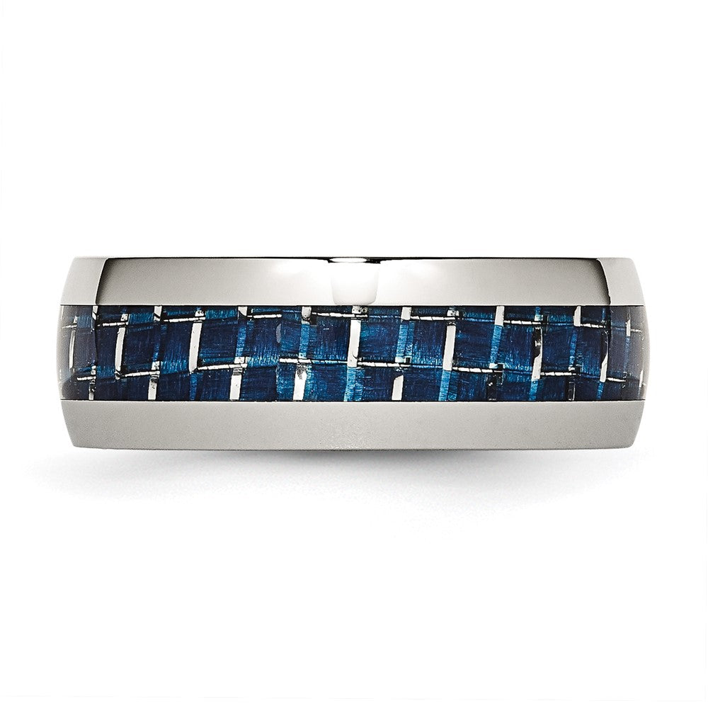 Chisel Stainless Steel Polished with Blue Carbon Fiber Inlay 8mm Band