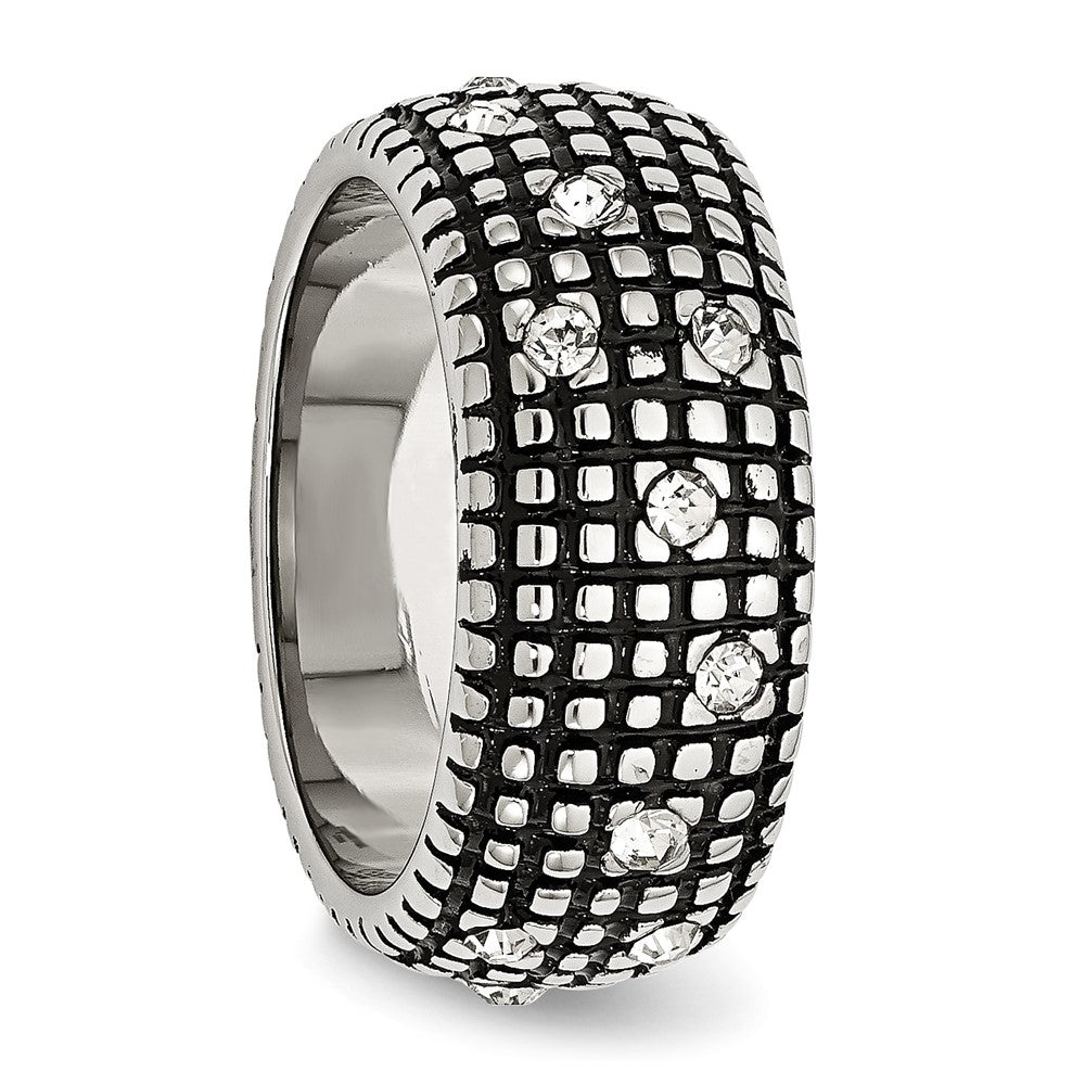 Stainless Steel Antiqued and Polished w/Crystal 10mm Band