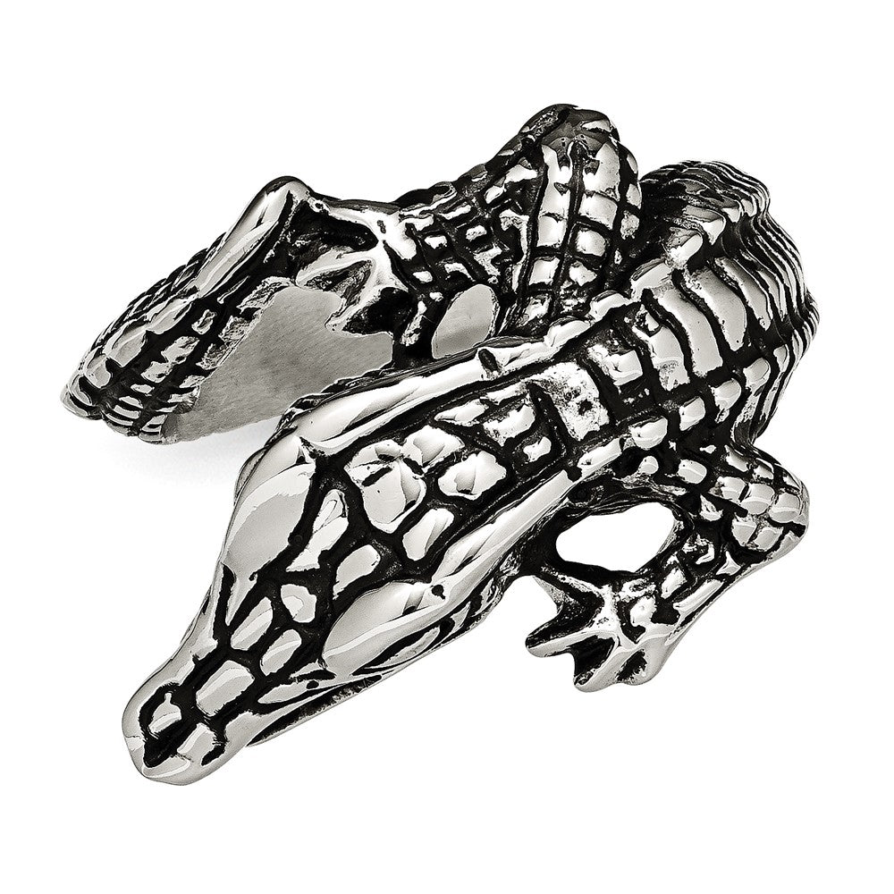 Stainless Steel Antiqued Alligator Ring