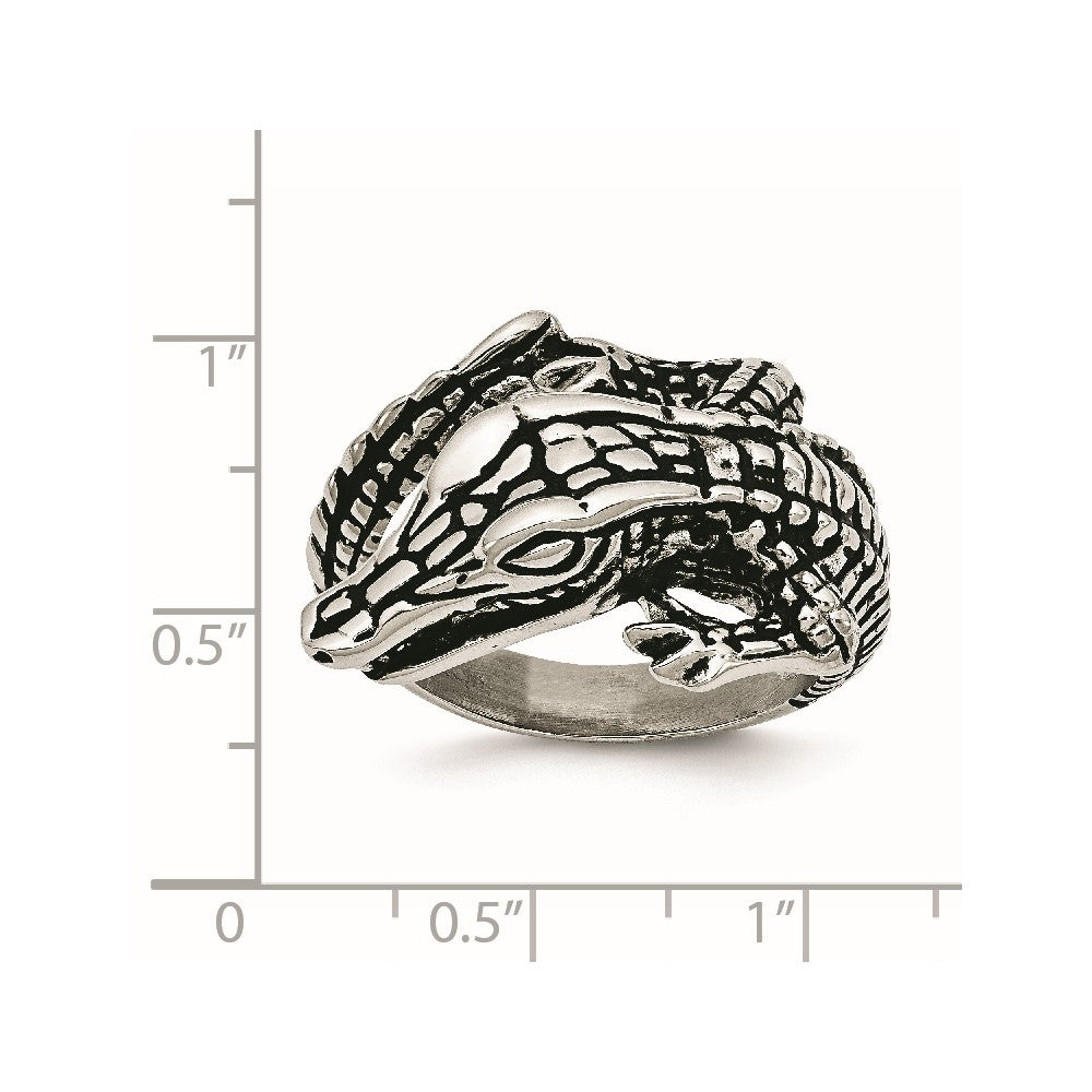 Stainless Steel Antiqued Alligator Ring
