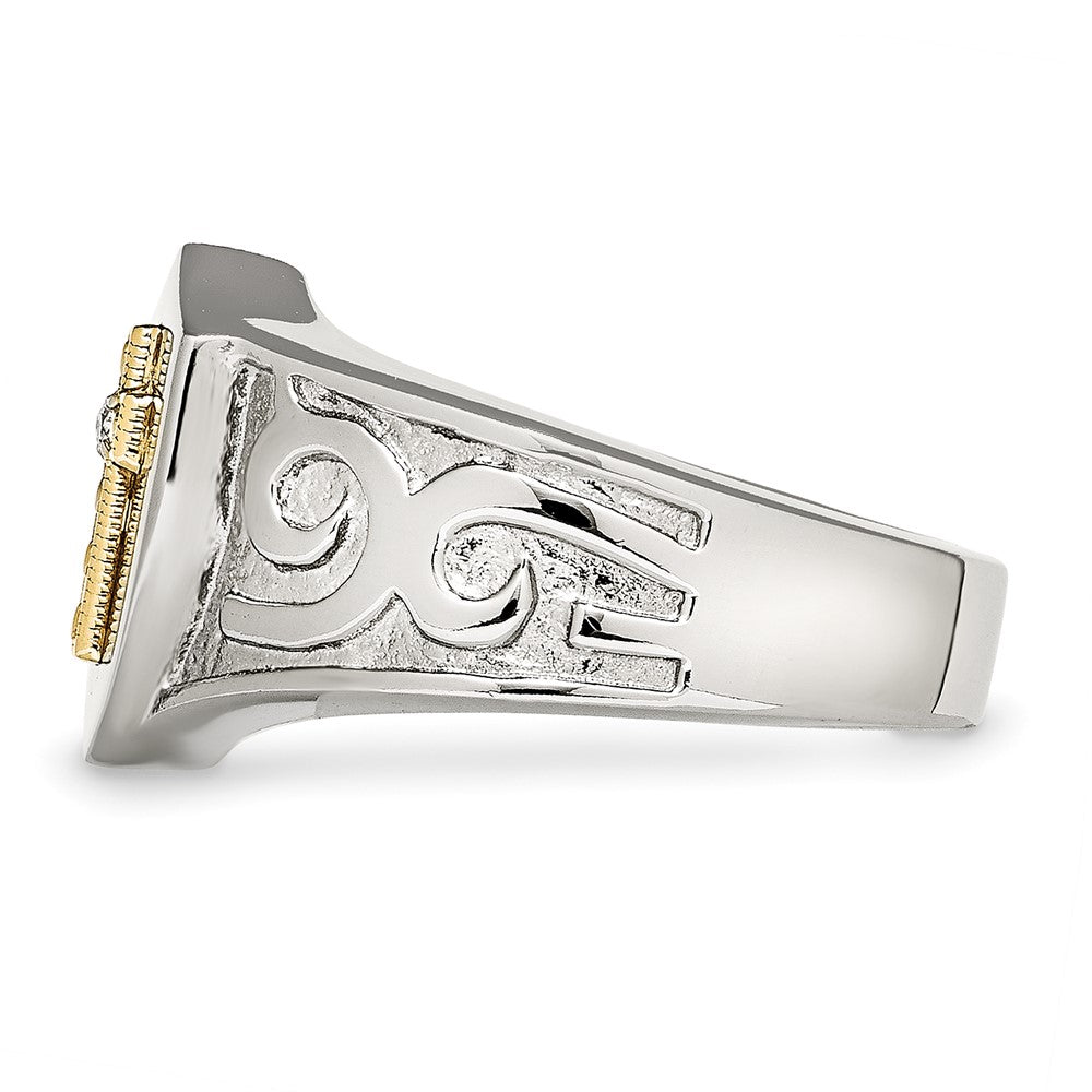 Chisel Stainless Steel Polished with 10K Gold Cross and .02 Carat Diamond Ring