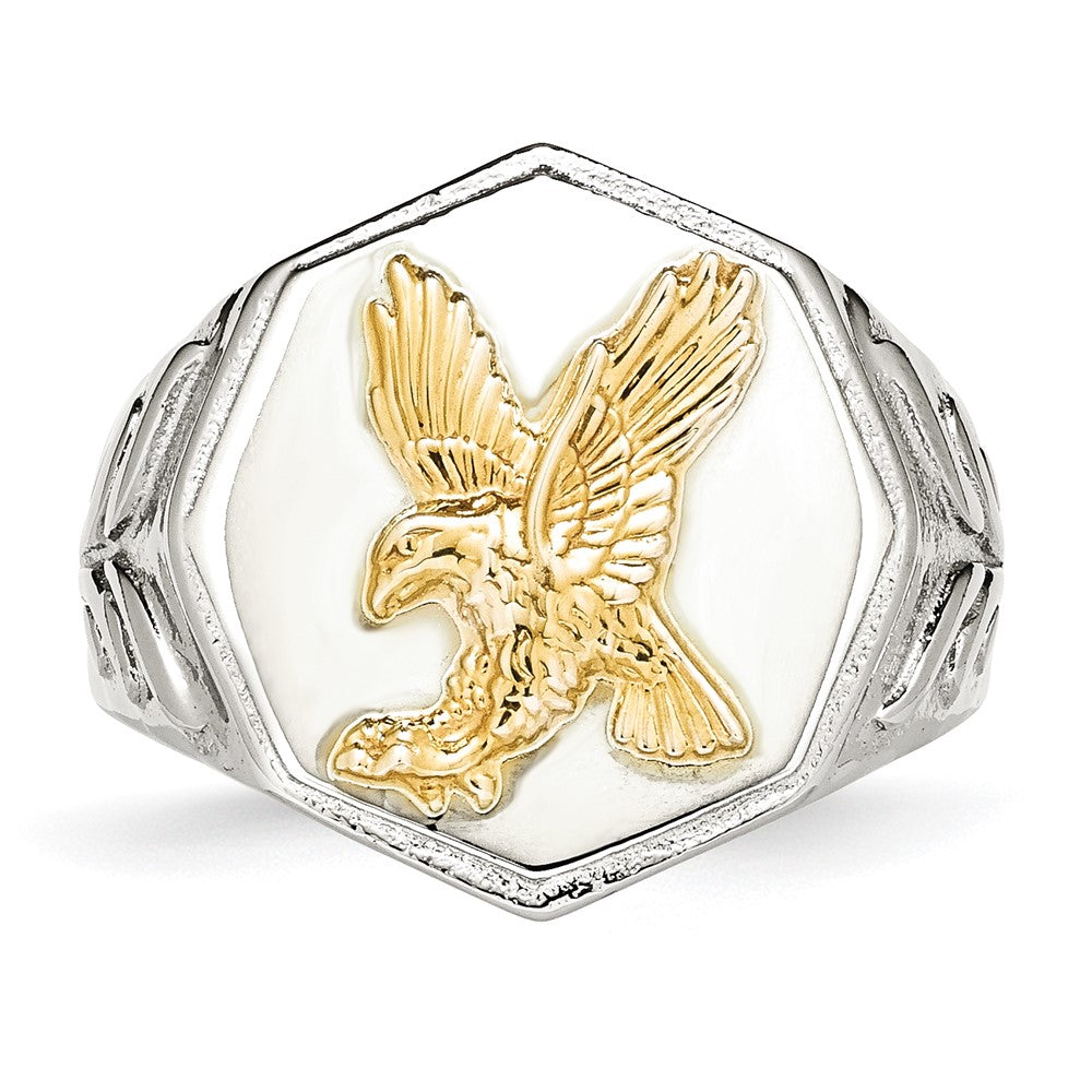 Chisel Stainless Steel Polished Yellow IP-plated with Sterling Silver Eagle Ring