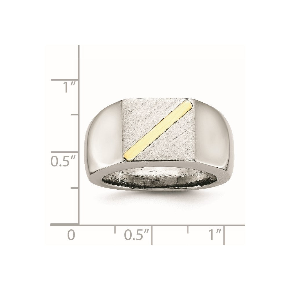Chisel Stainless Steel Brushed and Polished with 14K Gold Stripe Signet Ring