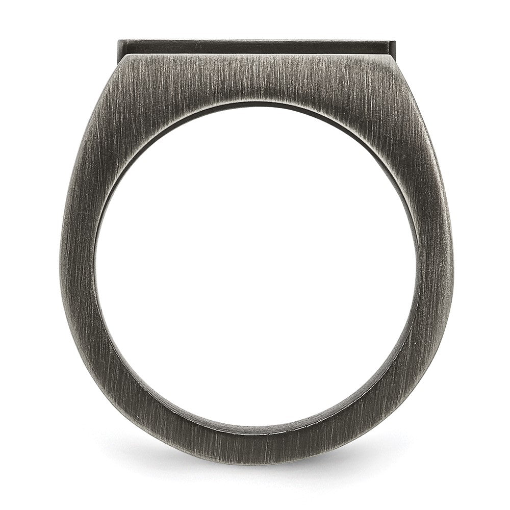 Chisel Stainless Steel Antiqued and Brushed with Black CZ Signet Ring