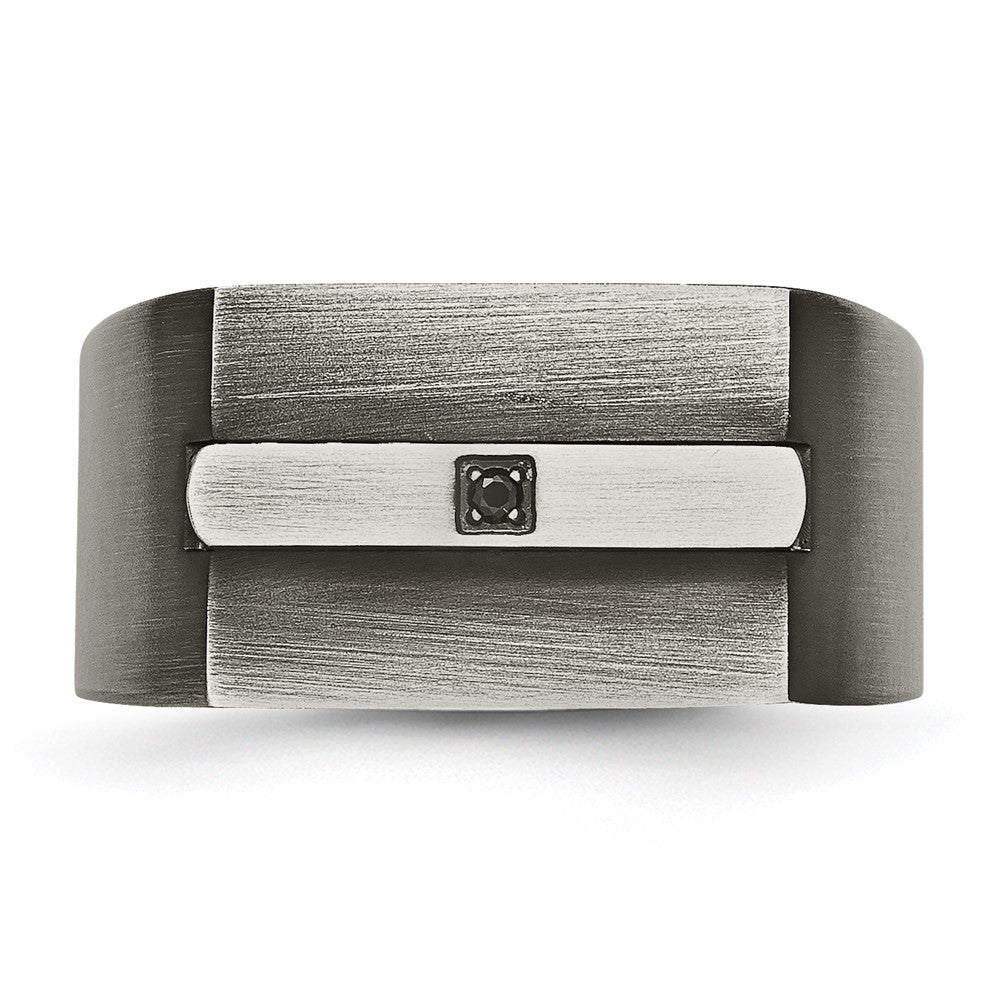 Chisel Stainless Steel Antiqued and Brushed with Black CZ Signet Ring