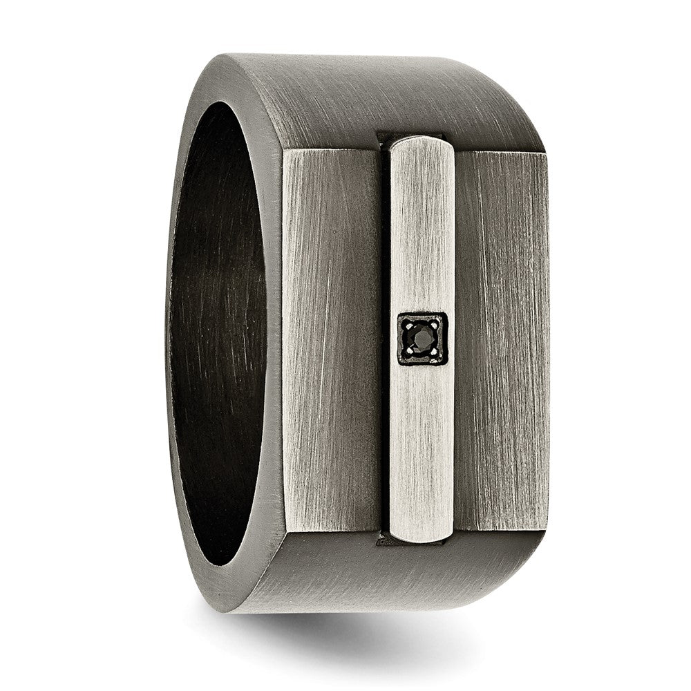 Chisel Stainless Steel Antiqued and Brushed with Black CZ Signet Ring