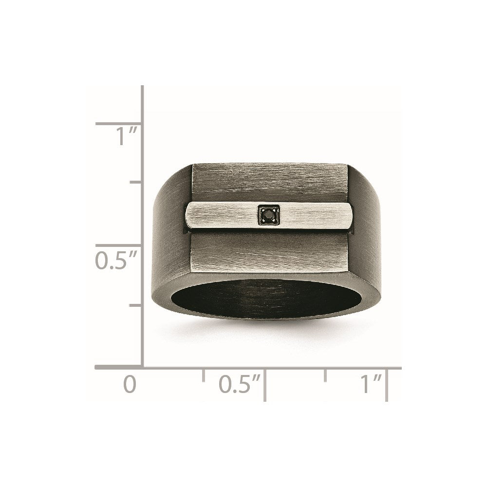 Chisel Stainless Steel Antiqued and Brushed with Black CZ Signet Ring