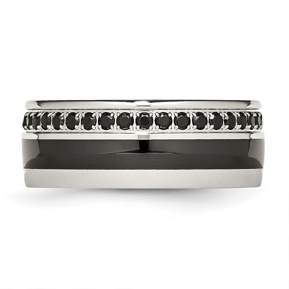 Stainless Steel Polished Black Ceramic Inlay Black CZ 9mm Band