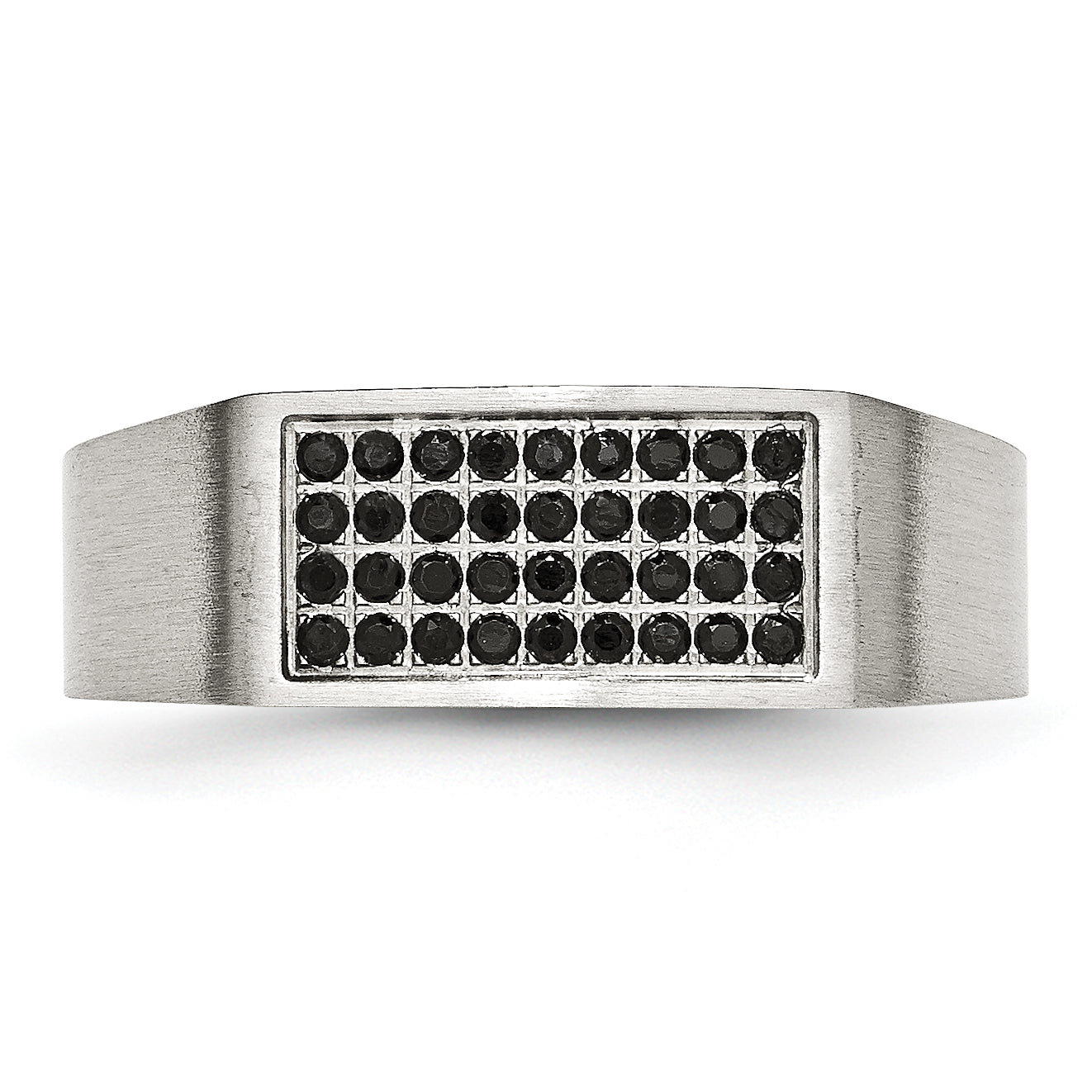 Chisel Stainless Steel Brushed and Polished with Black CZ Ring