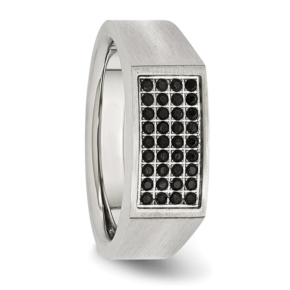 Chisel Stainless Steel Brushed and Polished with Black CZ Ring