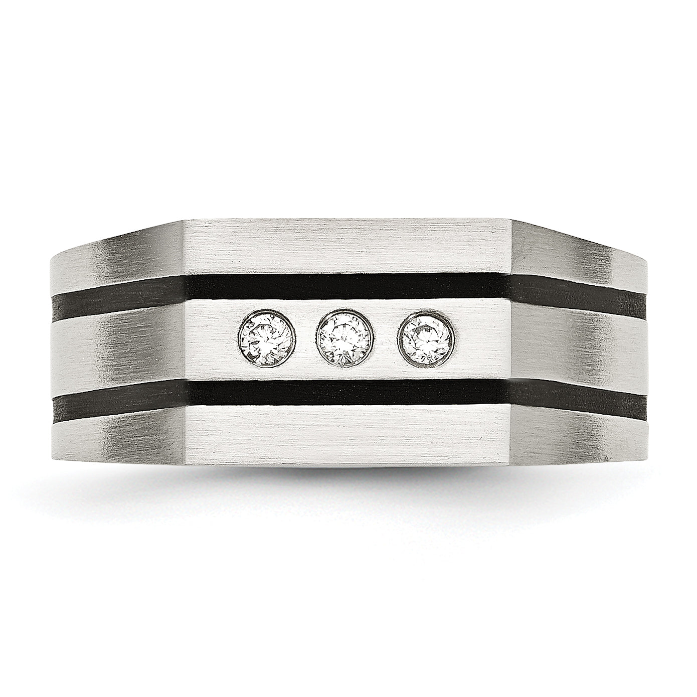 Chisel Stainless Steel Brushed Black IP-plated with CZ Signet Ring