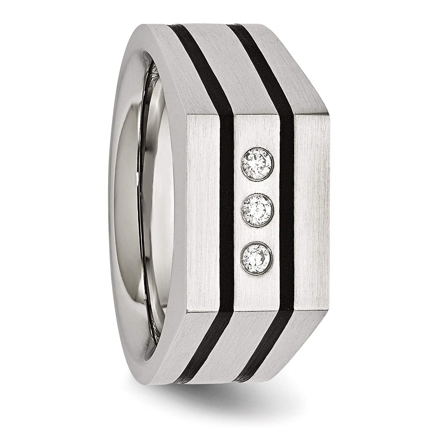 Chisel Stainless Steel Brushed Black IP-plated with CZ Signet Ring
