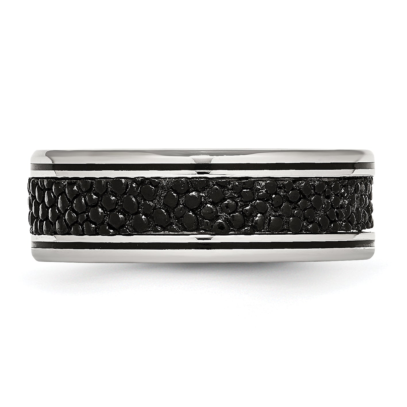 Chisel Stainless Steel Polished Grooved with Genuine Stingray Textured 8mm Band