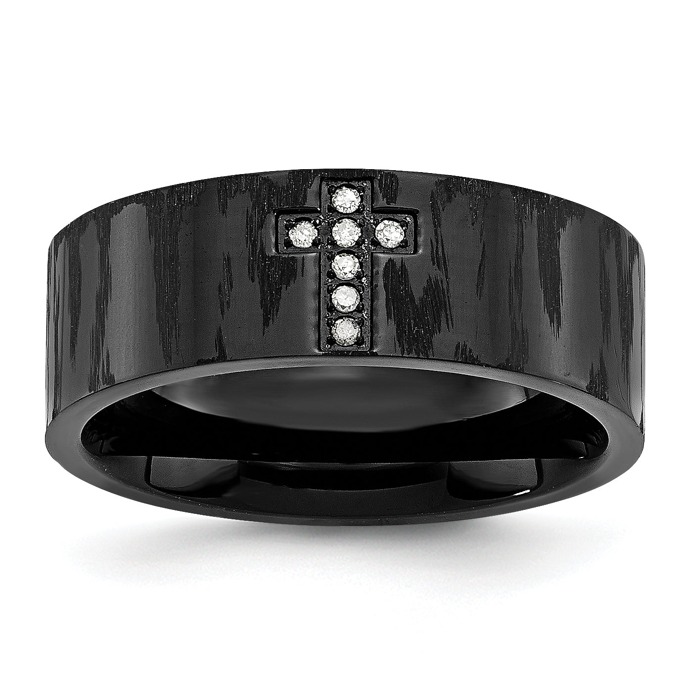 Chisel Stainless Steel Polished and Matte Black IP-plated 1/20 Carat Diamond Cross Band