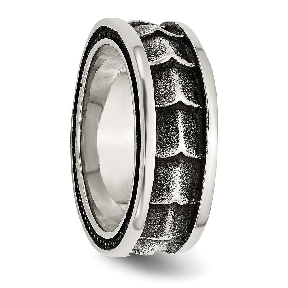 Chisel Stainless Steel Polished and Antiqued 9mm Band