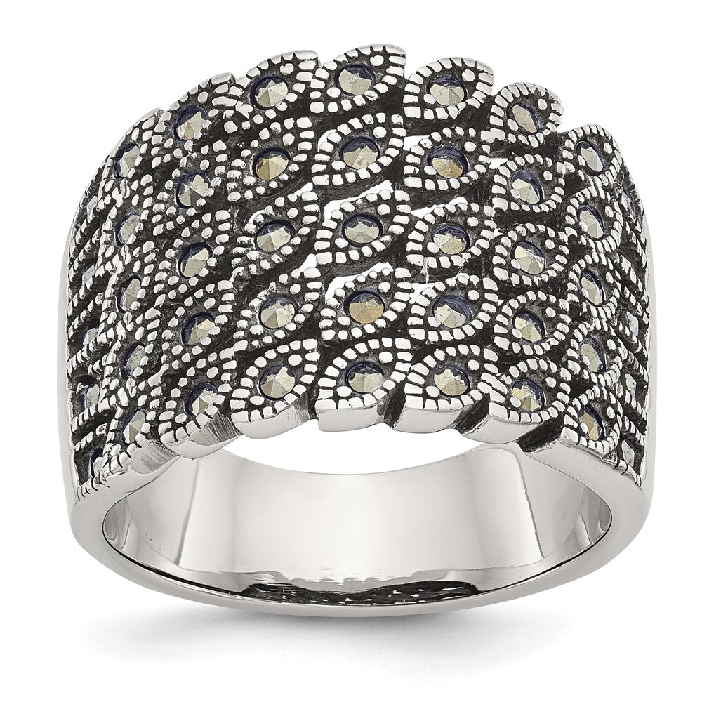 Chisel Stainless Steel Antiqued and Polished Marcasite Ring