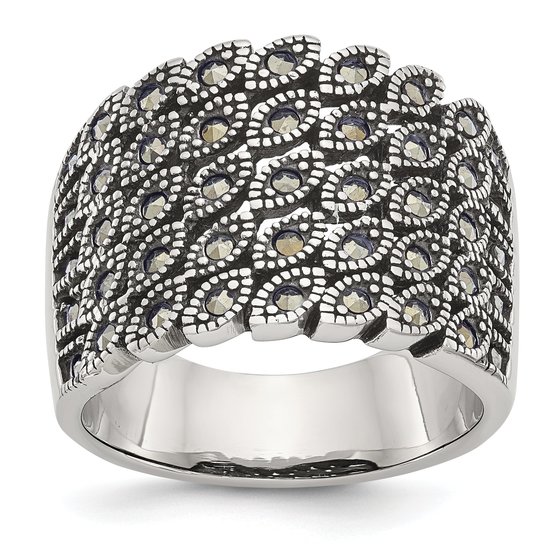 Chisel Stainless Steel Antiqued and Polished Marcasite Ring