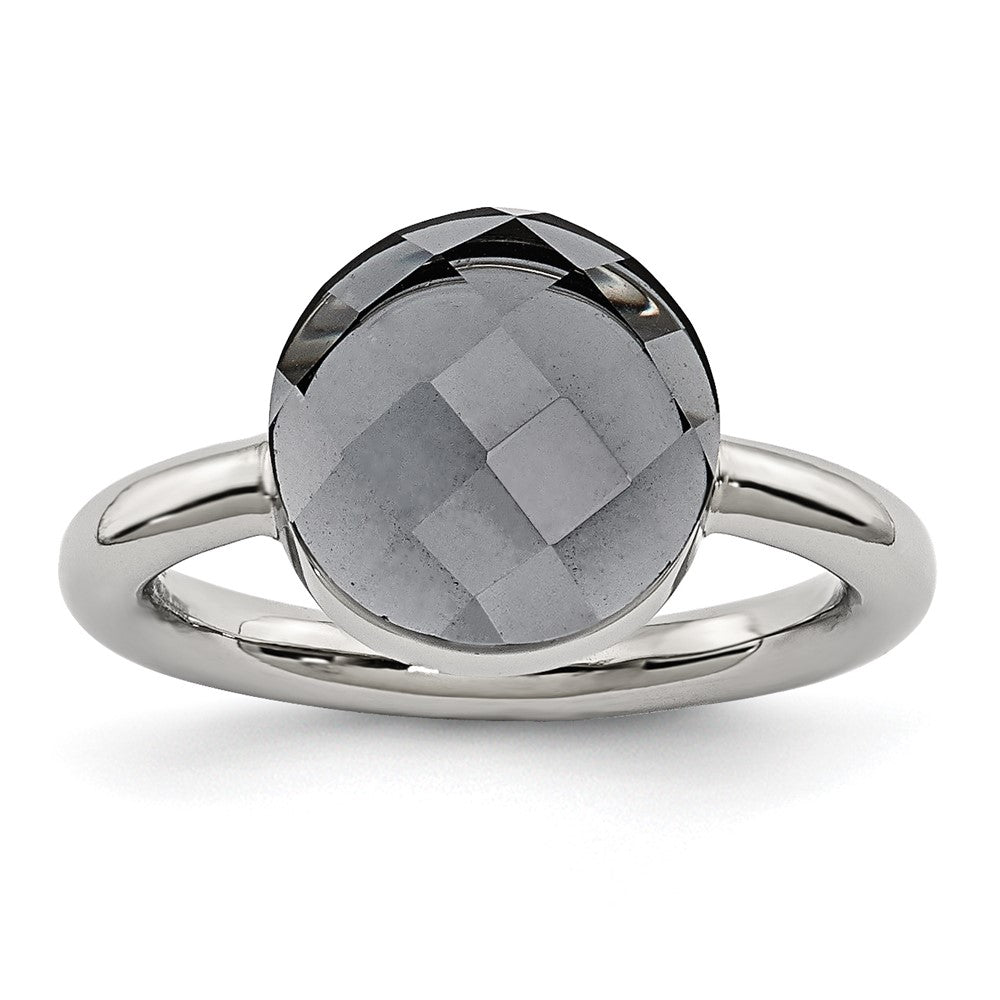 Stainless Steel Polished Grey Glass Ring