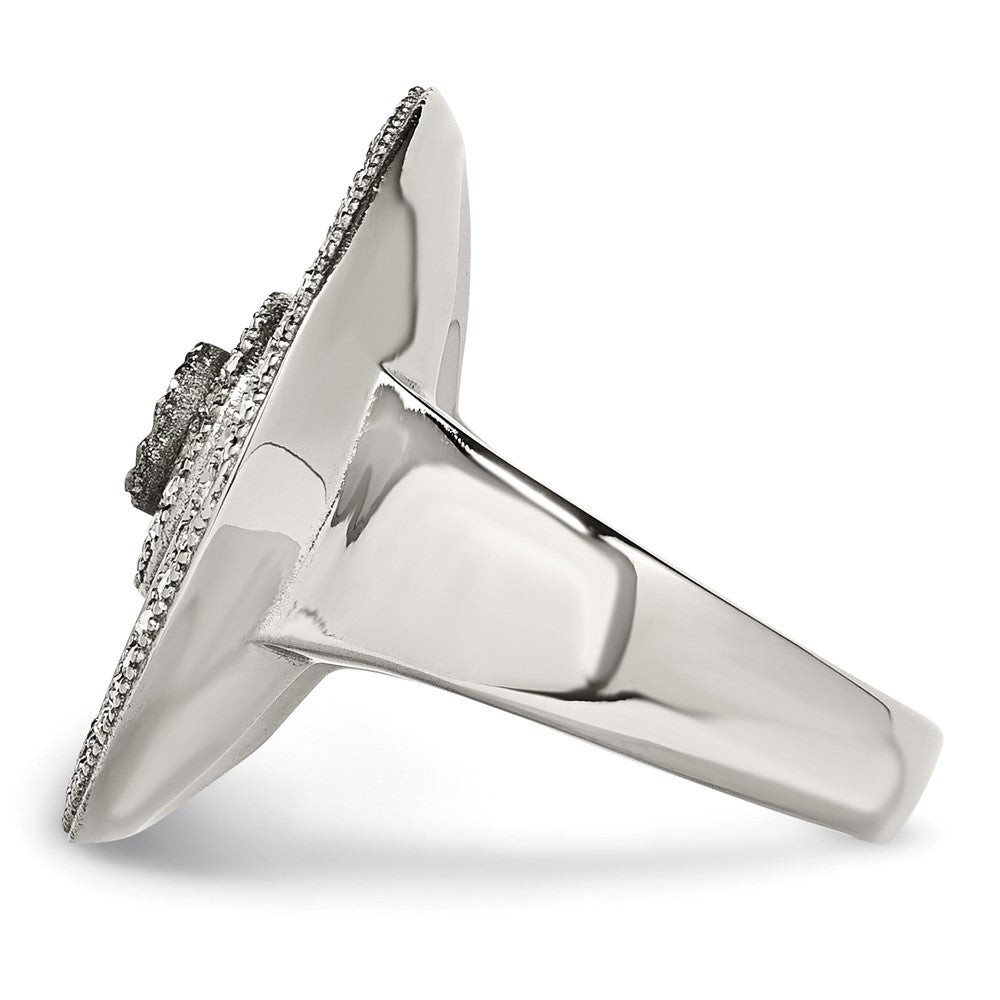 Stainless Steel Polished Mother of Pearl/Druzy Quartz and Crystal Ring