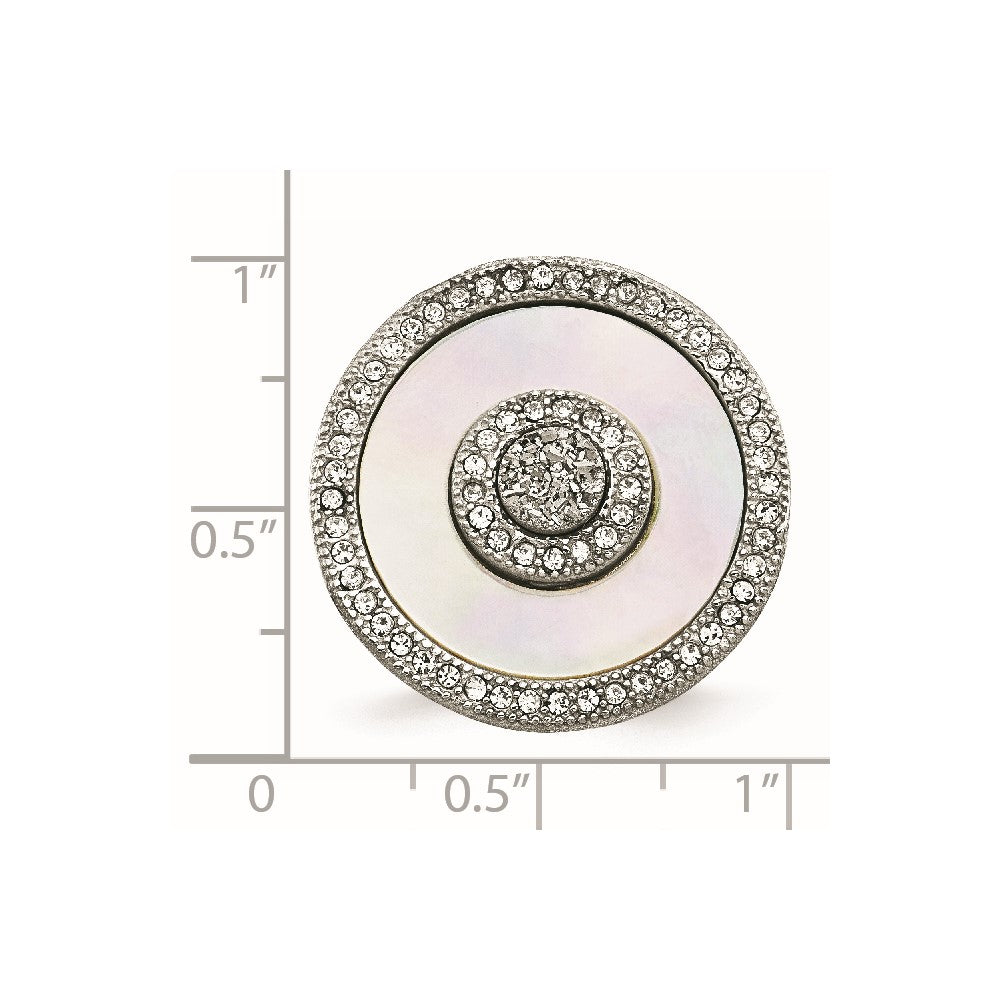 Stainless Steel Polished Mother of Pearl/Druzy Quartz and Crystal Ring