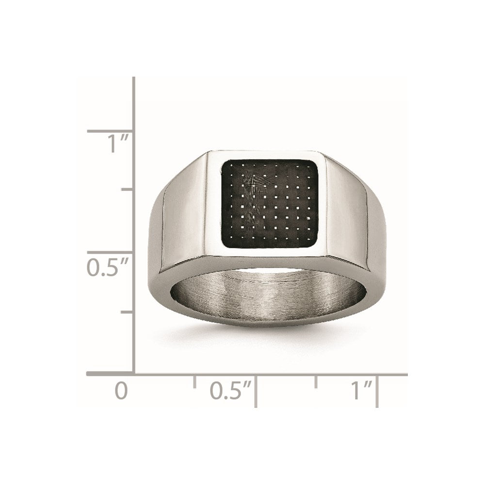 Chisel Stainless Steel Polished Carbon Fiber Inlay Signet Ring