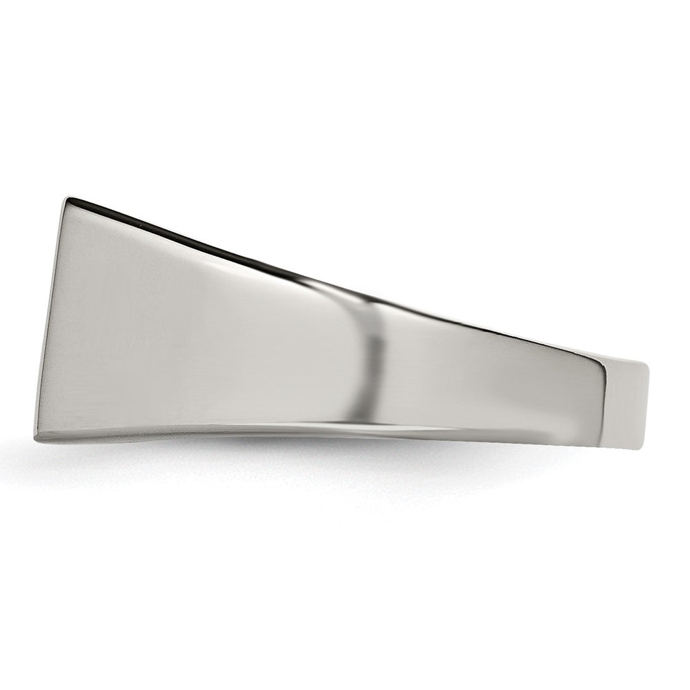 Chisel Stainless Steel Polished Black Enameled CZ Signet Ring