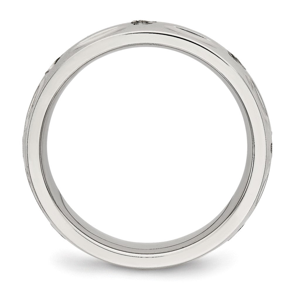 Stainless Steel Polished w/CZ 6mm Grooved Band