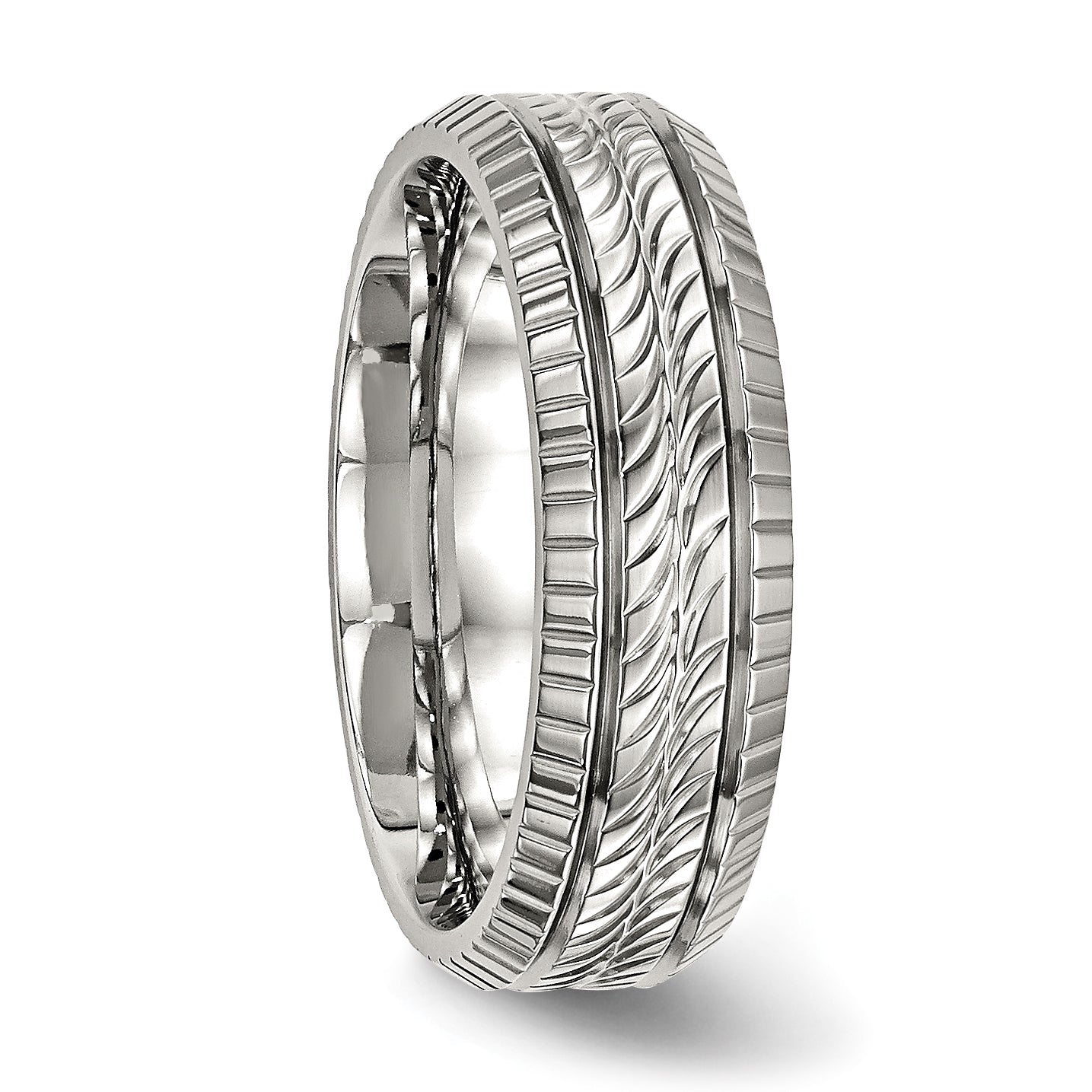 Chisel Stainless Steel Polished and Textured 7mm Grooved Band