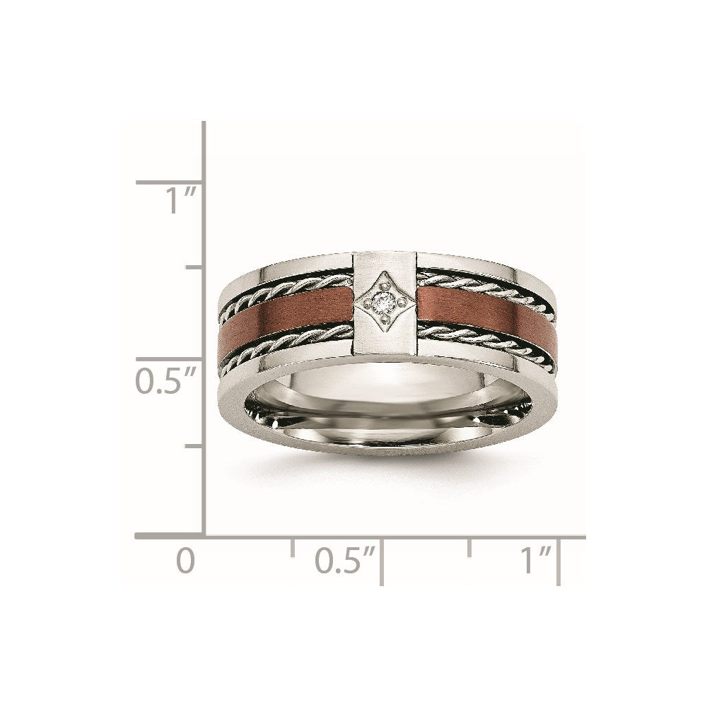 Chisel Stainless Steel Brushed and Polished Brown IP-plated .02 Carat Diamond 8mm Band